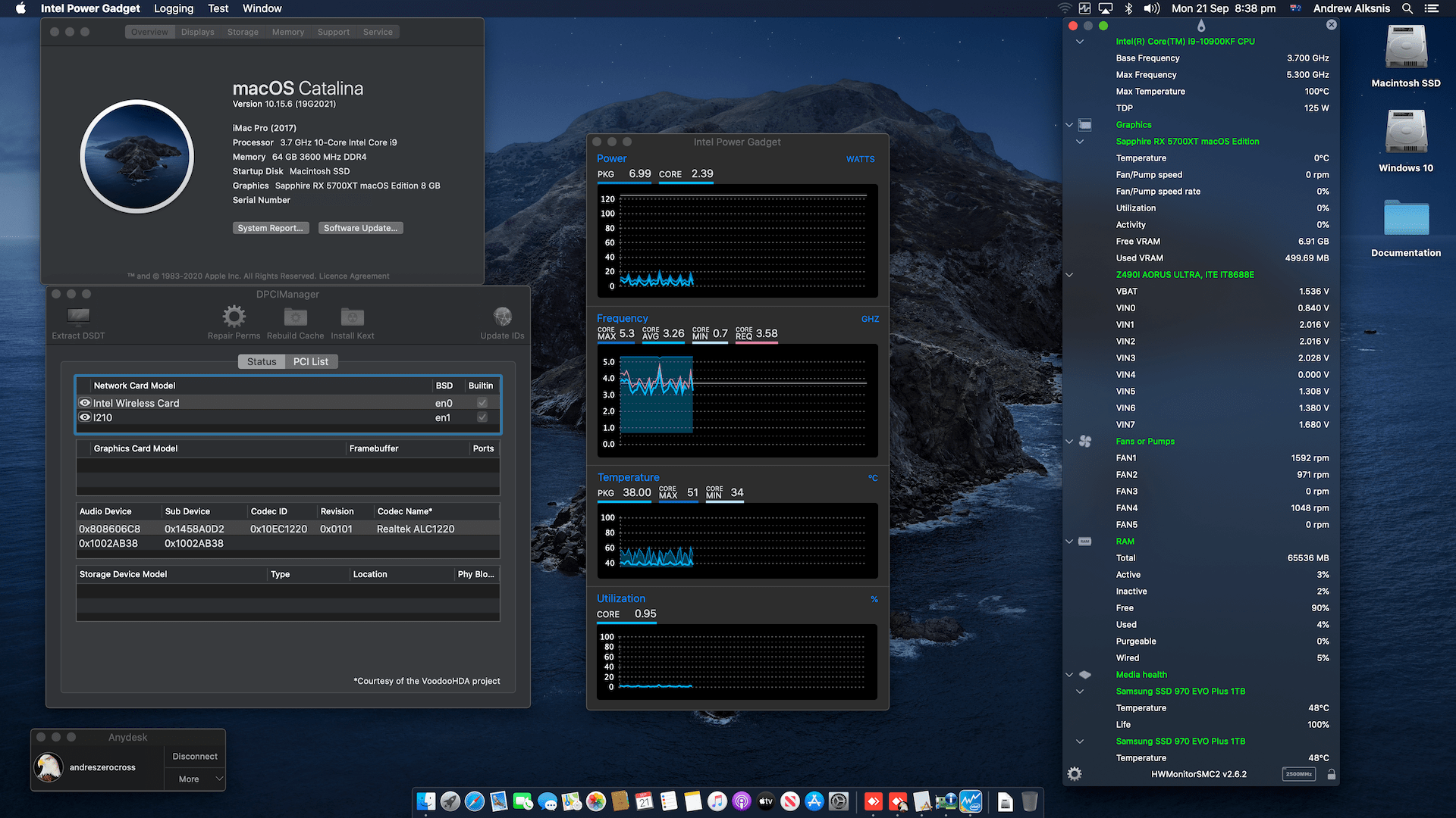 Success Hackintosh macOS Catalina 10.15.6 Build 19G2021 in Gigabyte Z490I Aorus Ultra + Intel Core i9 10900KF + Sapphire Radeon RX 5700XT
